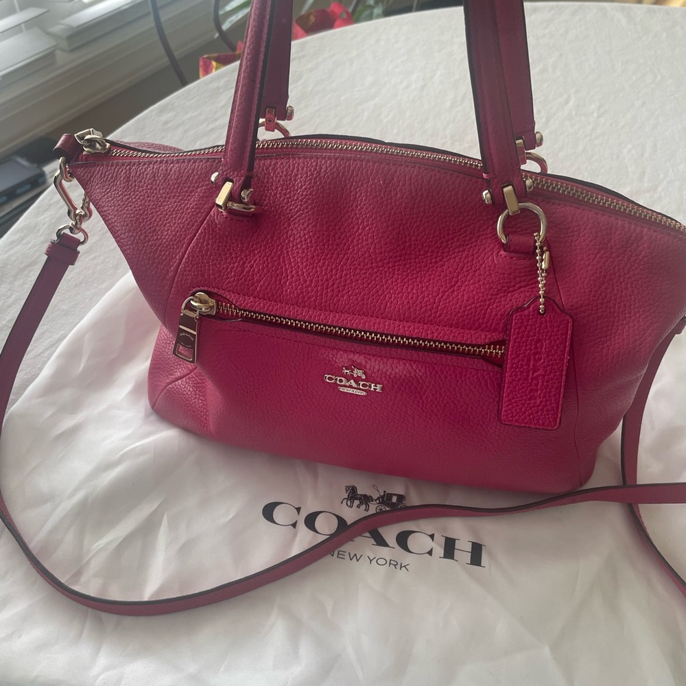 Coach Pink Leather Shoulder Bag with Gold Hardware